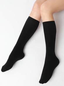1pair Women's Simple & Versatile Black Velvet Over The Knee Socks