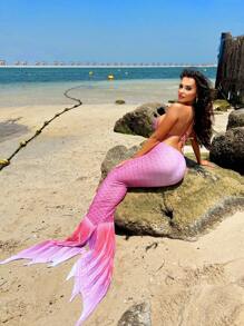 Bộ Bikini Nữ Chia Buộc lại Họa tiết vảy cá - Hồng - Xem 2