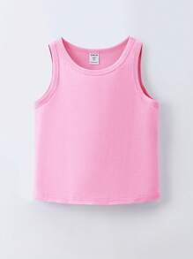 SHEIN Toddler Girls Solid Tank Top - Baby Pink - View 1