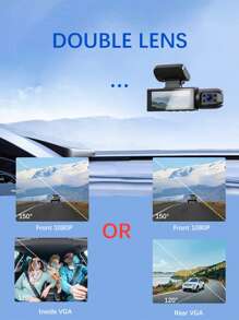 行車記錄儀正面和內部，3.16 英寸行車記錄儀 1080P，G 傳感器高清夜視環路記錄廣角車載硬盤錄像機 - 黑色 - 查看 6