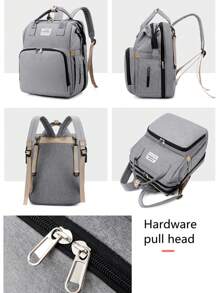 外出手提包，多功能背包式嬰兒折疊床換台，帶遮陽布 - 灰色 - 查看 3