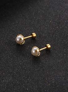 Faux Pearl Decor Stud Earrings