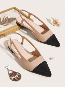 Women Two Tone Slingback Flats, Point Toe Elegant Flats - Khaki - View 1