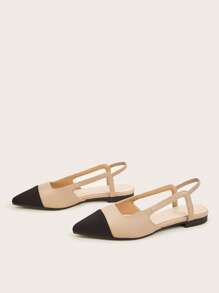 Women Two Tone Slingback Flats, Point Toe Elegant Flats - Khaki - View 2
