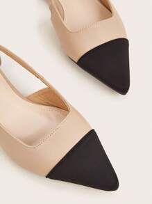 Women Two Tone Slingback Flats, Point Toe Elegant Flats - Khaki - View 4