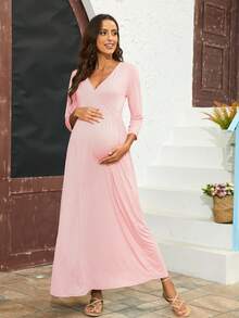 Maternity 1pc Solid Surplice Neck Dress - Pink - View 4
