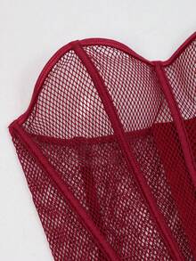 Sheer Mesh Underwire Lingerie Set - Burgundy - View 6