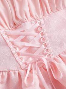 SHEIN MOD Vestido camisero con busto fruncido y cordones frontales - Rosa Pálido - Ver 3