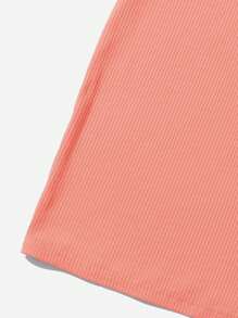 SHEIN Qutie Đầm Lộ Lưng Gân đan màu trơn Giải trí - Màu Hồng  San hô - Xem 5