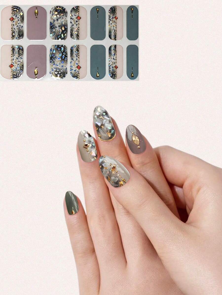 1 hoja Pegatina de arte de uña bronceado & 1 pieza lima de uñas - Multicolor - Ver 1