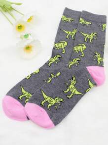 1 đôi tất cổ cao thời trang màu xám xanh họa tiết khủng long, thiết kế cá tính, phong cách hip-hop thể thao, phù hợp cho sinh viên, có thể phối đồ cả bốn mùa. - Nhiều màu - Xem 2