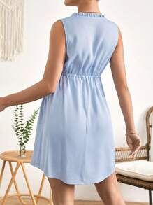 SHEIN Maternity Zip Up Drawstring Waist Hidden Pocket Nursing Dress - Dusty Blue - View 2