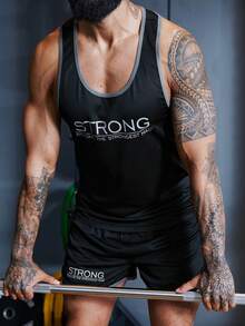 Men Slogan Graphic Sports Set, Athletic Suit, Tracksuit - Black - View 3