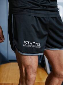 Men Slogan Graphic Sports Set, Athletic Suit, Tracksuit - Black - View 7