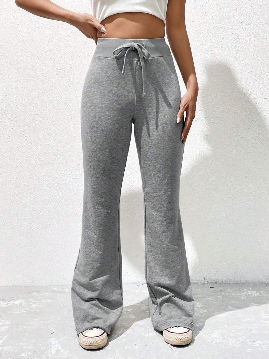 SHEIN EZwear Quần thể thao nữ Dây kéo màu trơn - Màu Xám nhạt - Xem 1