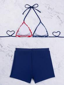 美國旗圖案掛脖三角杯比基尼泳裝 - 彩色 - 查看 4