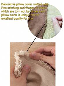 1pc White Handmade Tassel & Linen Pillowcase - White - View 4