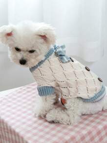 1件宠物毛衣空心针织衫-蓝白色 - 藍白色 - 查看 3