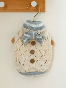 1件宠物毛衣空心针织衫-蓝白色 - 藍白色 - 查看 4