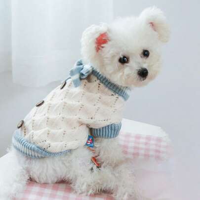 1件宠物毛衣空心针织衫-蓝白色