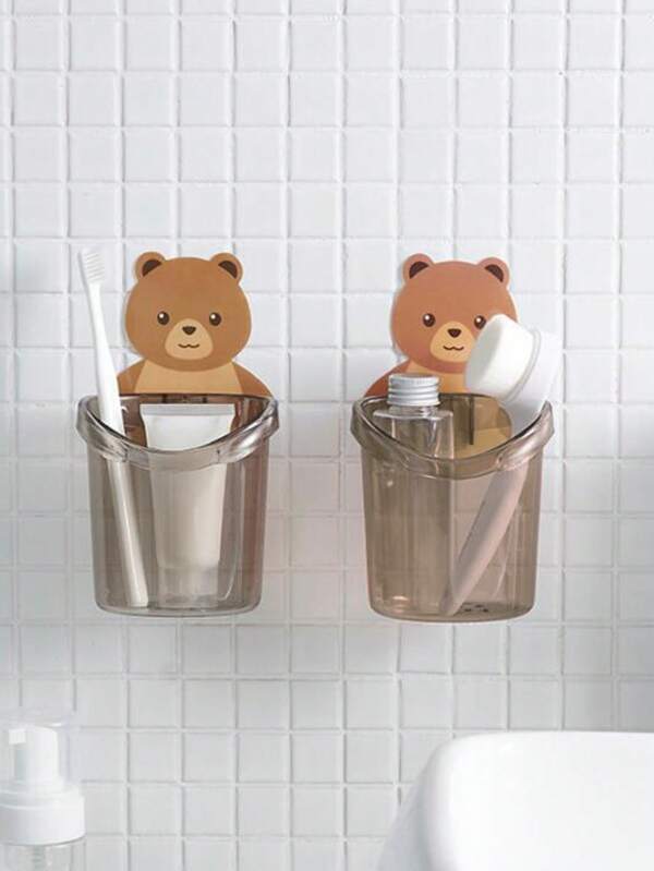 1pc PP Bathroom Storage Rack, Cute Bear Decor Shelving Storage Unit For Bathroom