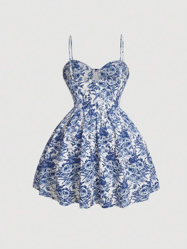 SHEIN MOD Plus Allover Floral Print Bustier Cami Dress SHEIN UK