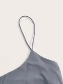 SHEIN EZwear Mùa hè Chất rắn Mùa vụ Màu xám Hai Dây Thon gọn Cơ sở Áo - Xám - Xem 3