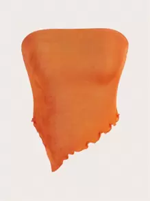 SHEIN EZwear Solid Lettuce Trim Tube Top - Orange - View 1