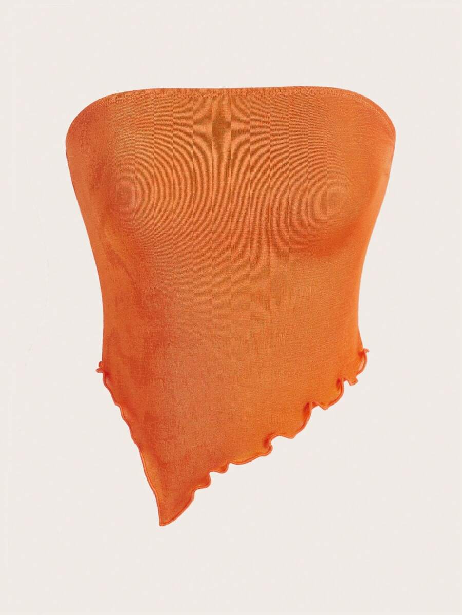 SHEIN EZwear Solid Lettuce Trim Tube Top - Orange - View 1