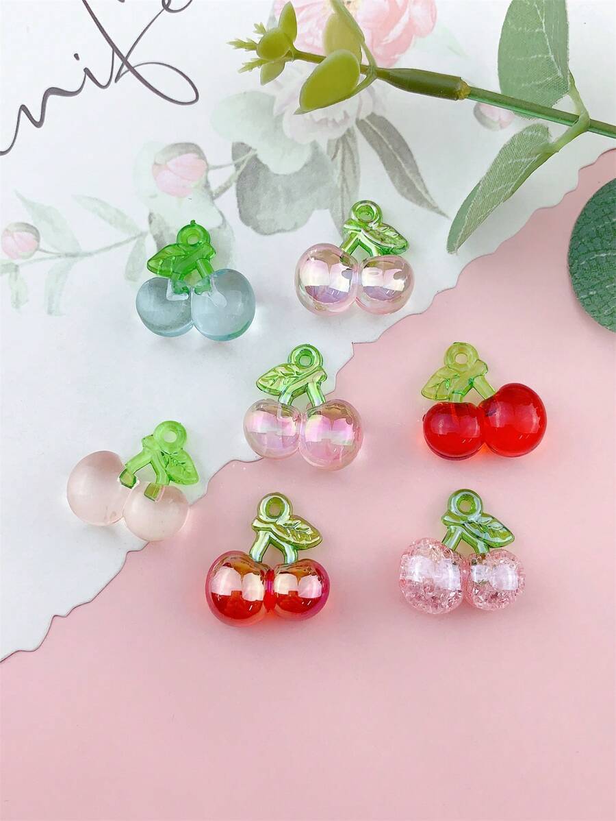 2 cái/bộ DIY Nhựa Hình Anh Đào Quyến Rũ Để Làm Trang Sức - Màu Hồng baby - Xem 1