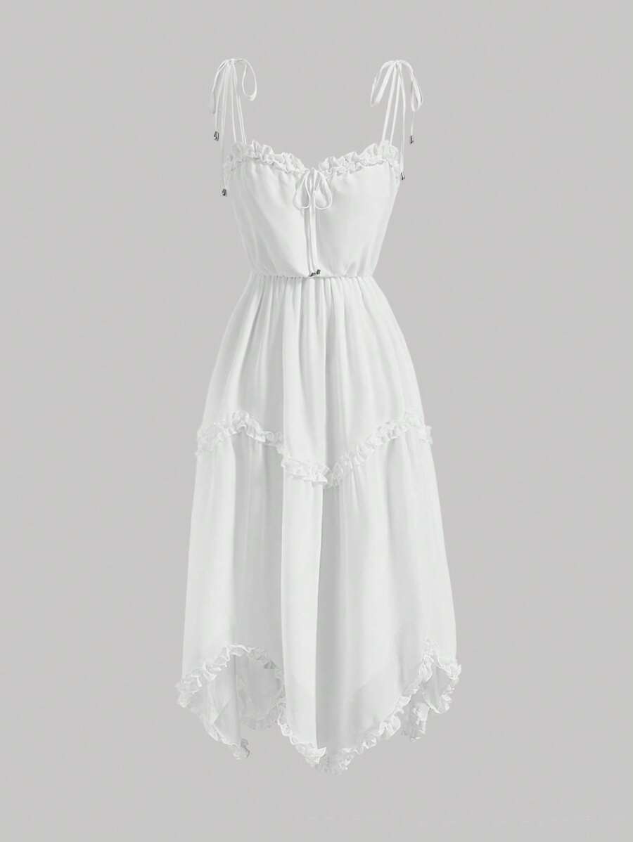 SHEIN MOD Tie Shoulder Frill Trim Cami Dress
