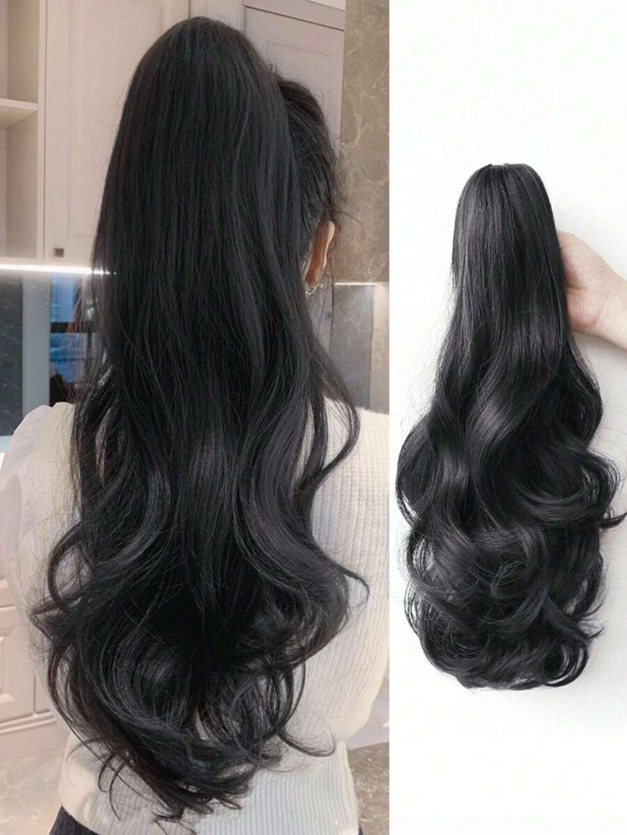Medium Body Wave Ponytail Synthetic Hair Extension - Black - View 1