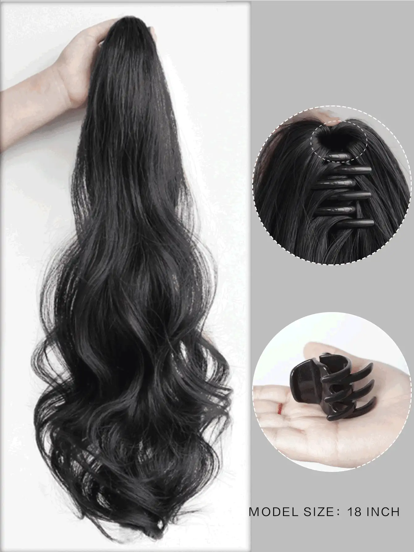 Medium Body Wave Ponytail Synthetic Hair Extension - Black - View 2