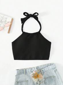 Top bikini halter unicolor - Negro - Ver 3