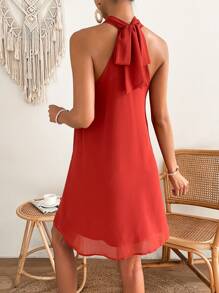 SHEIN VCAY Đầm Buộc lại màu trơn Boho - Đỏ - Xem 2