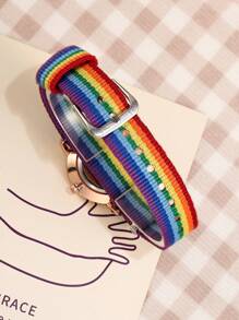 1 Bé Gái Cầu Vồng Họa Tiết Sọc Vải Dây Đeo Mặt Tròn Đồng Hồ Thạch Anh Cho Cuộc Sống Hàng Ngày - Nhiều màu - Xem 4