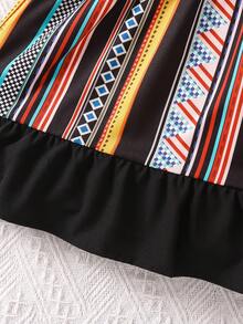 SHEIN Young Girl Geometric Pattern Style Casual Simple & Comfortable Spaghetti Strap Dress For Summer - Multicolor - View 3