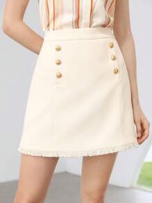 MOTF PREMIUM FRINGE HEM MINI SKIRT - Apricot - View 3