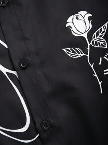 Manfinity RSRT 男士印花襯衫和腰部抽繩短褲不帶T恤 - 黑色 - 查看 6