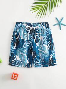 小男童泳裝編織織物葉子圖案圖案沙灘褲 - 彩色 - 查看 1