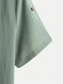 Manfinity Homme Hombres con botón Camisa & de cintura con cordón Shorts - Verde - Ver 4