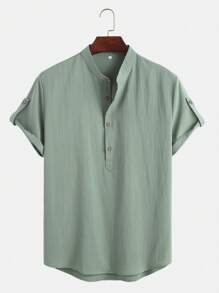 Manfinity Homme Hombres con botón Camisa & de cintura con cordón Shorts - Verde - Ver 5