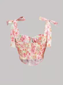 SHEIN MOD 大碼印花肩上打結吊帶上衣 - 彩色 - 查看 2