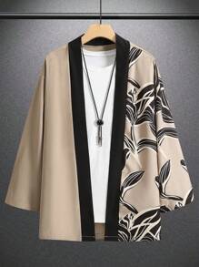 OTTIMOZO 寬鬆版型男士和服,熱帶印花設計 - 卡其色 - 查看 1