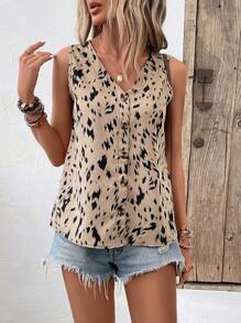 SHEIN LUNE لباس علوي تانك طباعة شامل - كاكي - مشاهدة 5