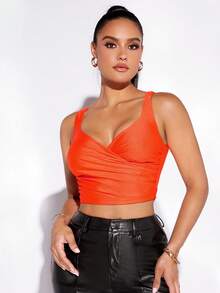evoluSHEIN X Anitta Solid Crop Tank Top - Orange - View 5