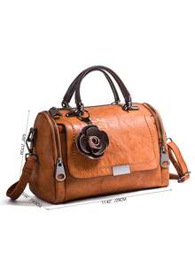 Medium Boston Bag Brown Zipper Front With Bag Charm - Brown - View 4