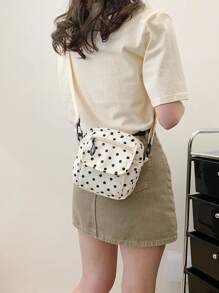 迷你方包圓點圖案可調整肩帶適用於日常 - 米色 - 查看 2