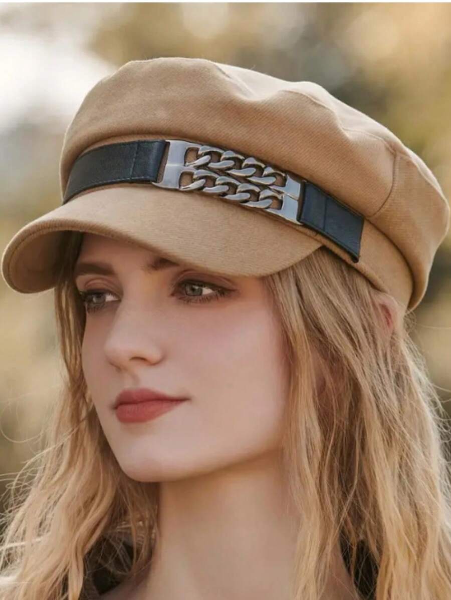 1入組女士鏈條裝飾時尚貝克帽適用於日常