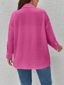 SHEIN Essnce 大碼落肩袖前紐扣襯衫 - 玫紅色 - 查看 2